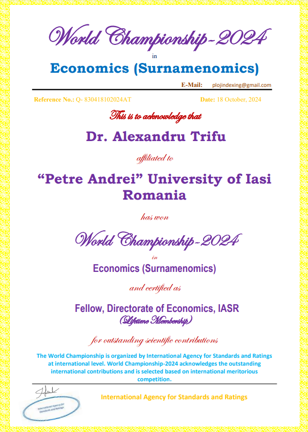 World Champion 2024 in Economics (Surnamenomics)